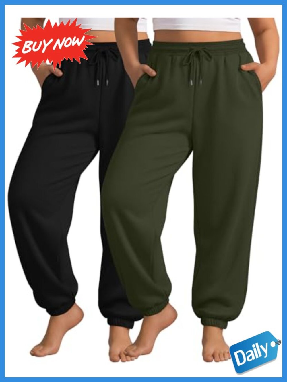 2 Pack Women's Plus Size Joggers with Pockets Drawstring Waist Sweatpants